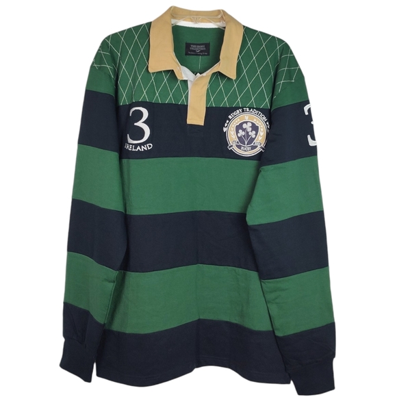 JTG Other - NWT JTG Irish Collection Navy /  Green Strip Mens Long Sleeve  Rugby Polo  SZ L